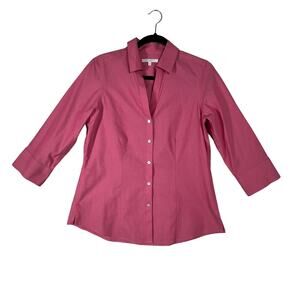FOXCROFT Button Front Shirt Womens 8 Pink Red Non Iron Cotton Career Top